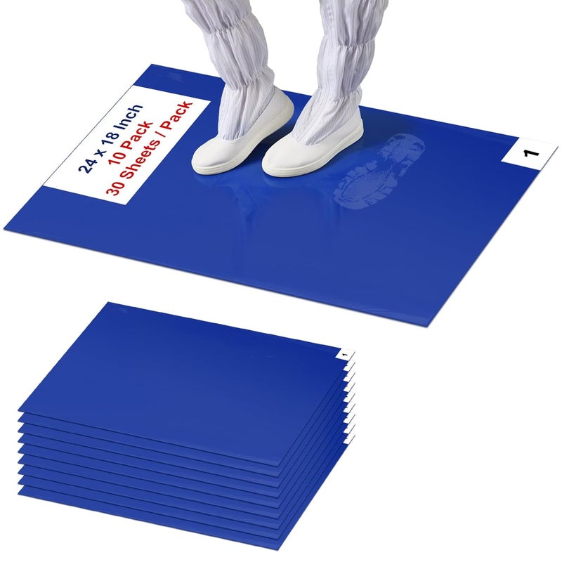 Boxalls Sticky Mat Tacky Adhesive Pads 300 Sheets, 30 Sheets/Pack, 18'' x 24''/ 45 x 60 cm, Thickened Cleaning Mats for Shoes, Construction, Cleanroom, Laboratories, Hospitals, Dogs, Pets, Home- Blue - Image 1